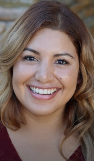 Smiling woman wearing red blouse