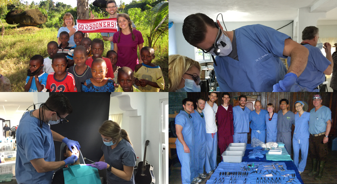 Collage of images of dentist giving back to community