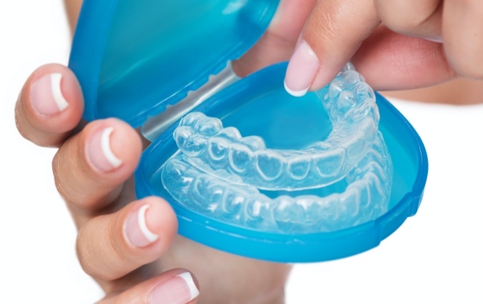 Clear nightguard for teeth grinding in carrying case